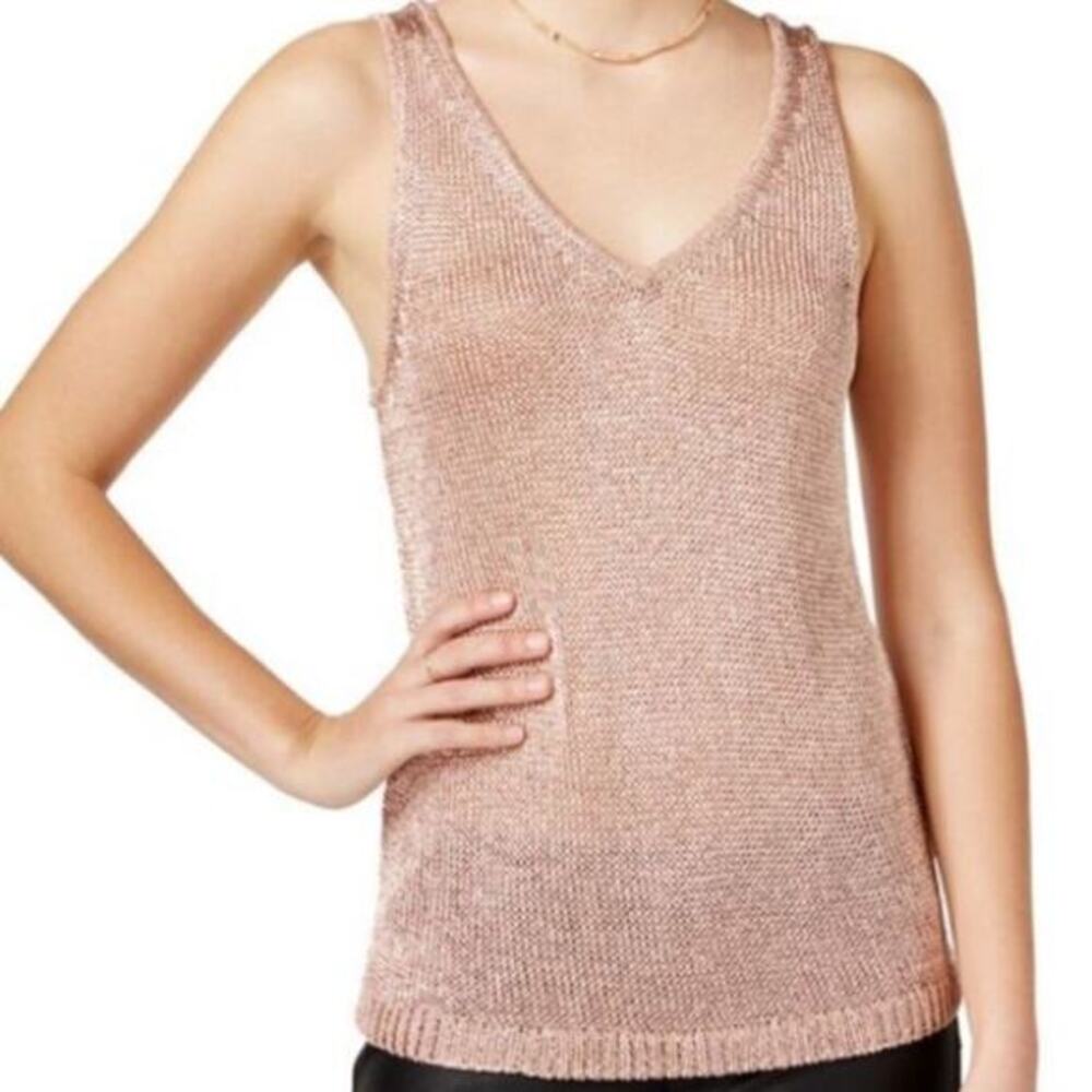 Bar III‎ Womens Metallic Mesh Knit Sleeveless Sweater Tank Rose Gold sz XS - Picture 10 of 10